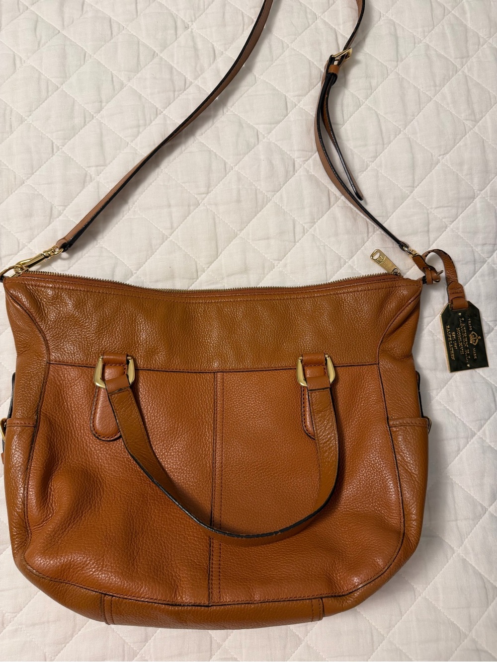 Ralph Lauren Leather Tote Shoulder Bag in Cognac Brown